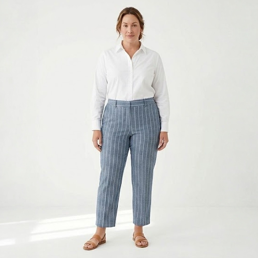 NWT Liverpool Kelsey Pinstripe Herringbone Hight Waist Pants Blue White Women 16